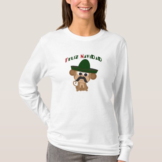 Feliz Navidad! かわいい猿 Tシャツ (正面)