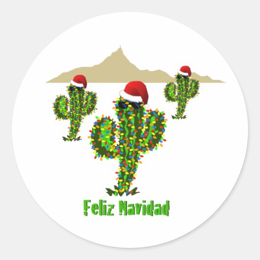 Feliz Navidad – アリゾナクリスマスサグアーロライト ラウンドシール (正面)