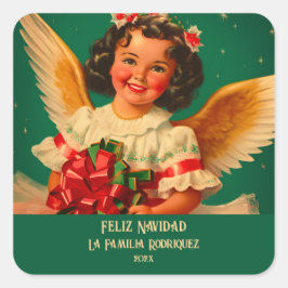 "Feliz Navidad"エンジェルクリスマスステッカー スクエアシール