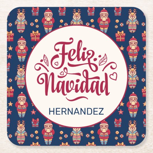 Feliz Navidad オリジナルプリント スクエアペーパーコースター (正面)