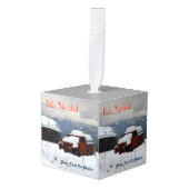 Feliz Navidad – オールドレッドトラック キューブオーナメント (正面アングル)