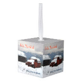 Feliz Navidad – オールドレッドトラック キューブオーナメント (裏面アングル)