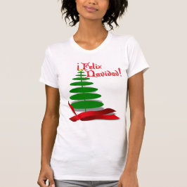 Feliz Navidad – クリスマスツリーと赤いリボン Tシャツ