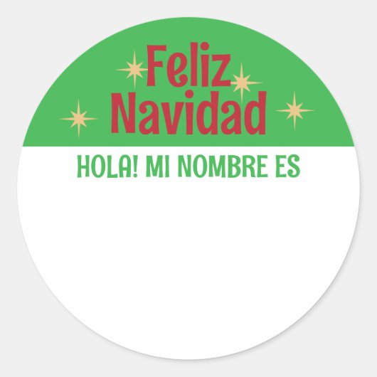 Feliz Navidad スペインの Hello Nameタグ ラウンドシール (正面)