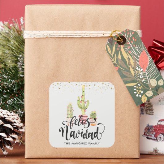 Feliz Navidad | スペイン語のクリスマステーマのステッカー スクエアシール (クリスマス)