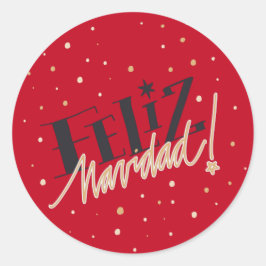 Feliz Navidad、ハッピー・クリスマス、レッド、金ゴールド ラウンドシール