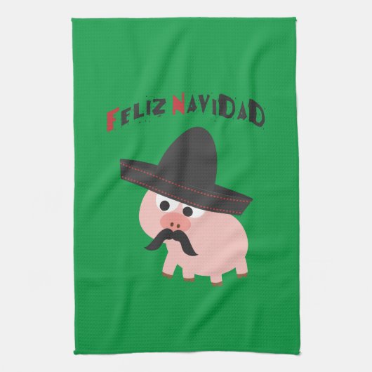 Feliz Navidad! ブタ キッチンタオル (縦)