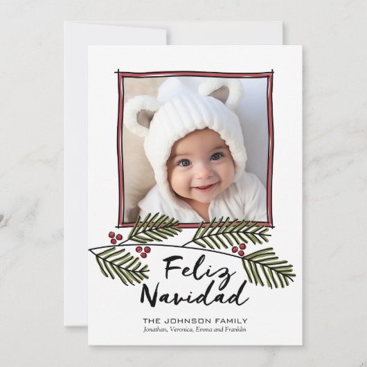 Feliz Navidad – ブランチ付きMerry Christmas写真 シーズンカード (正面)