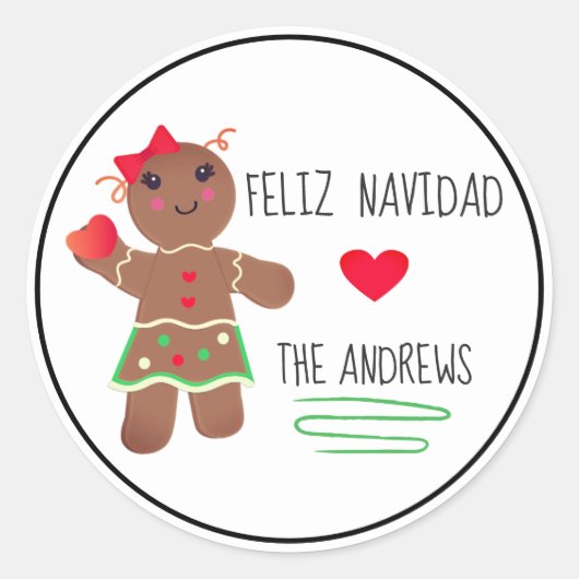 "Feliz Navidad"メリークリスマススペインのステッカー ラウンドシール (正面)