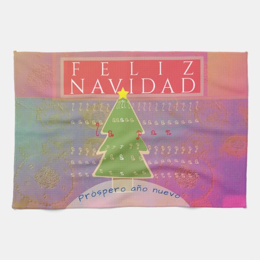 "Feliz Navidad"平和と幸せな新年 キッチンタオル (横)