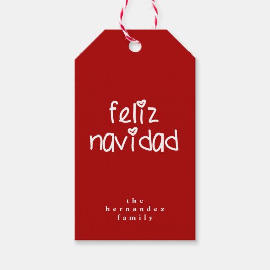 Feliz Navidad – 赤パーソナライズされたのクリスマス ギフトタグ (正面)