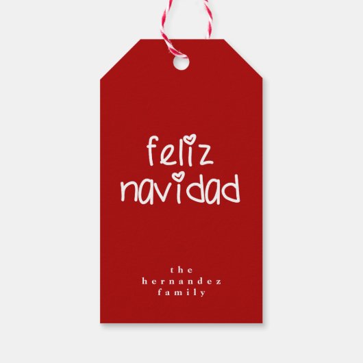 Feliz Navidad – 赤パーソナライズされたのクリスマス ギフトタグ (裏面)