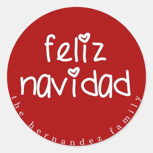 Feliz Navidad – 赤パーソナライズされたのクリスマス ラウンドシール (正面)