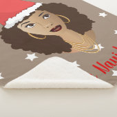 Feliz Navidad、黒人女性、白い星、ブラウン シェルパブランケット (3/4)