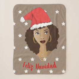 Feliz Navidad、黒人女性、白い星、ブラウン シェルパブランケット