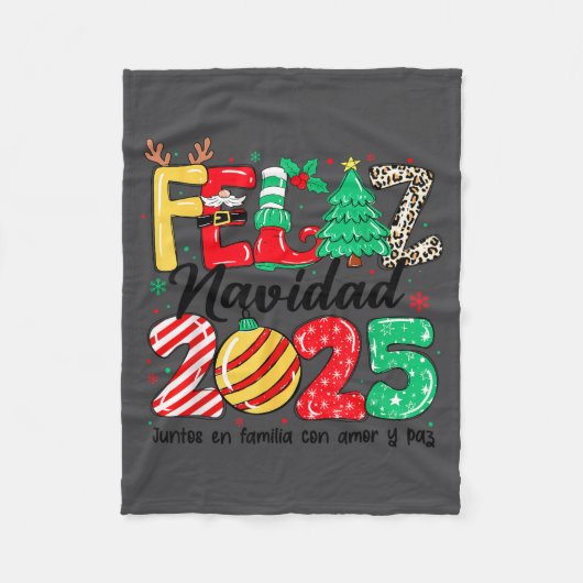 Feliz Navidad 2025 Spanish Christmas Mexican Famil フリースブランケット (正面)