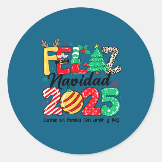 Feliz Navidad 2025 Spanish Christmas Mexican Famil ラウンドシール (正面)