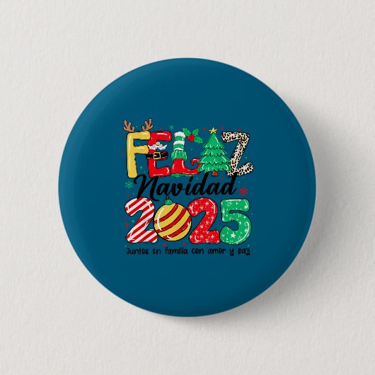 Feliz Navidad 2025 Spanish Christmas Mexican Famil 缶バッジ (正面)