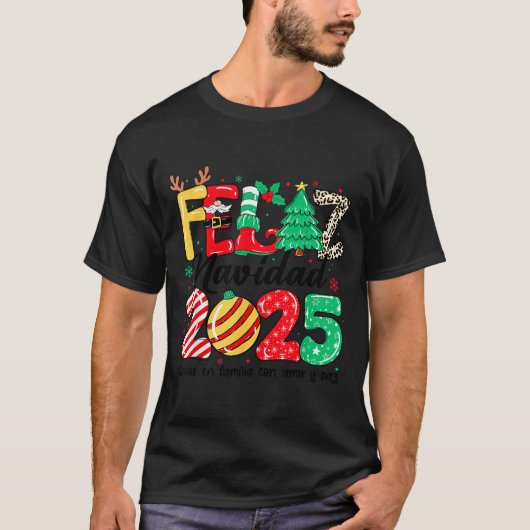 Feliz Navidad 2025 Spanish Christmas Mexican Famil Tシャツ (正面)