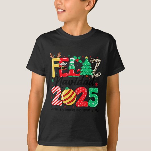 Feliz Navidad 2025 Spanish Christmas Mexican Famil Tシャツ (正面)