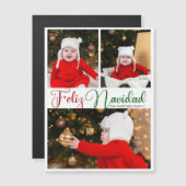 Feliz Navidad 3 Photo Cute Christmas Magnet Card (正面/裏面)