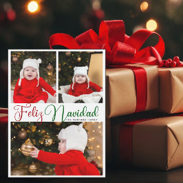 Feliz Navidad 3 Photo Cute Christmas Magnet Card