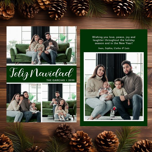 Feliz Navidad 4枚の写真フラットホリデーカード シーズンカード