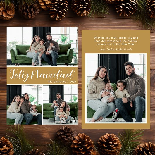 Feliz Navidad 4枚の写真フラットホリデーカード シーズンカード