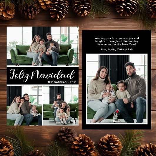 Feliz Navidad 4枚の写真フラットホリデーカード シーズンカード
