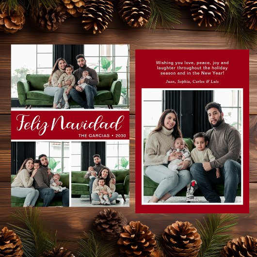 Feliz Navidad 4枚の写真フラットホリデーカード シーズンカード