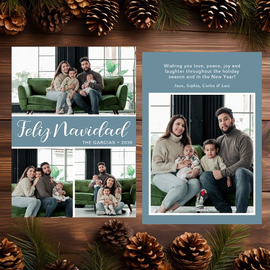 Feliz Navidad 4枚の写真フラットホリデーカード シーズンカード