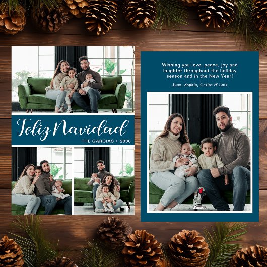 Feliz Navidad 4枚の写真フラットホリデーカード シーズンカード