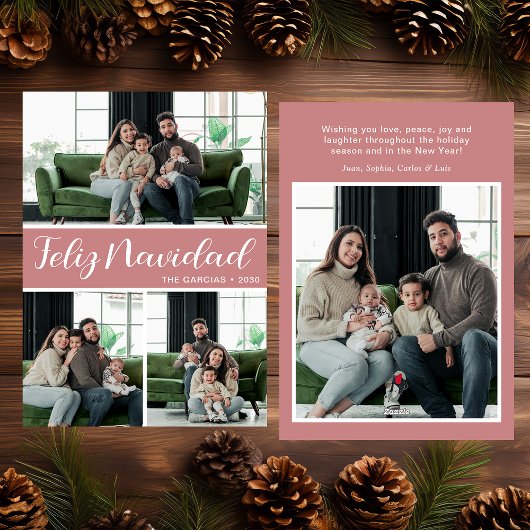 Feliz Navidad 4枚の写真フラットホリデーカード シーズンカード