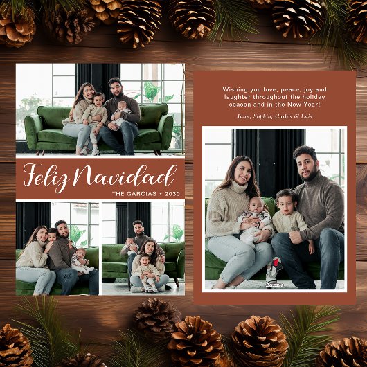 Feliz Navidad 4枚の写真フラットホリデーカード シーズンカード