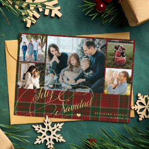 Feliz Navidad 5の写真スクリプエレガントトred plaid シーズンカード