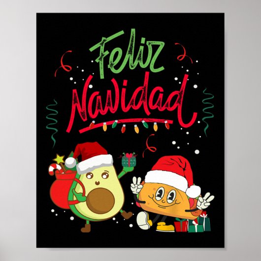 Feliz Navidad Avocado Tacos Mexican Christmas Men ポスター (正面)