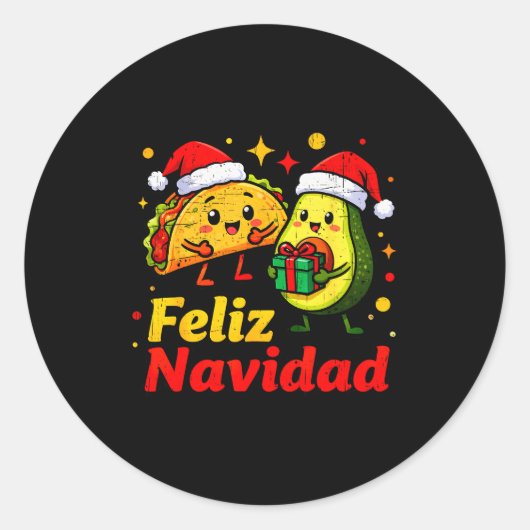Feliz Navidad Avocado Tacos Mexican Xmas Family Ma ラウンドシール (正面)