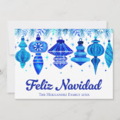 Feliz Navidad Baubles in Blue Water color Family シーズンカード (正面)