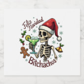 Feliz Navidad Bitchachos Funny Skull Spanish Merry スパークリングワインラベル (シングルラベル)