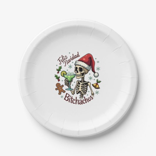 Feliz Navidad Bitchachos Funny Skull Spanish Merry ペーパープレート (正面)
