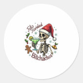 Feliz Navidad Bitchachos Funny Skull Spanish Merry ラウンドシール (正面)