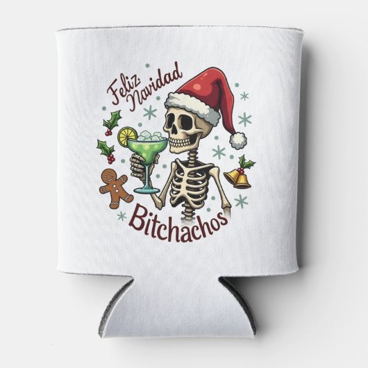 Feliz Navidad Bitchachos Funny Skull Spanish Merry 缶クーラー (正面)
