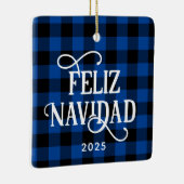 Feliz Navidad Blue Buffalo Plaid Family Photo セラミックオーナメント (右)