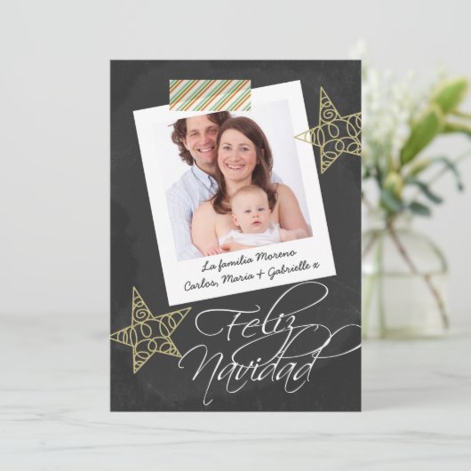 Feliz Navidad Chalkboardフォトフレームとテープ シーズンカード (スタンド正面)