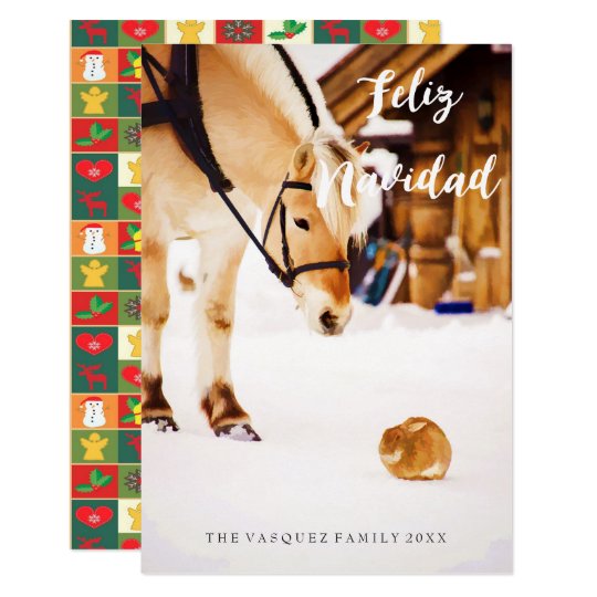 Feliz Navidad Christmas card farm animals in snow カード