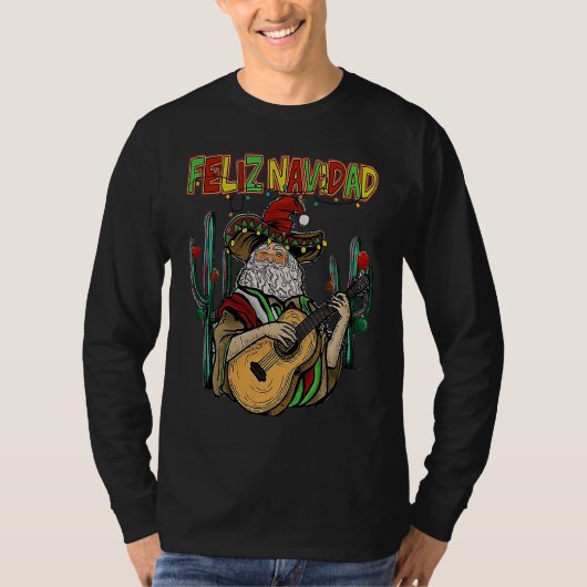 Feliz Navidad  Christmas Mexican Santa Sombrero Xm Tシャツ (正面)