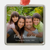 Feliz Navidad Family Photo Spanish Christmas Photo メタルオーナメント (正面)