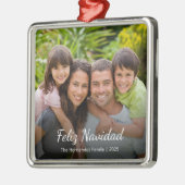 Feliz Navidad Family Photo Spanish Christmas Photo メタルオーナメント (左)