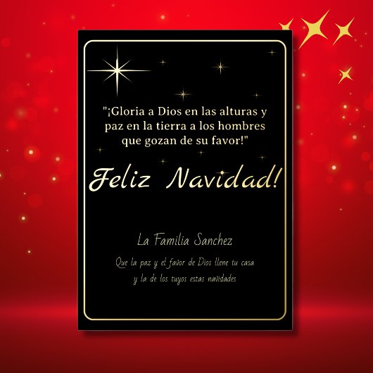 Feliz Navidad Golden & Black Luke 2:14 Verse 箔シーズンカード