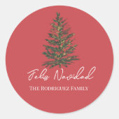 Feliz Navidad-Merry Christmas Tree and Lights  ラウンドシール (正面)